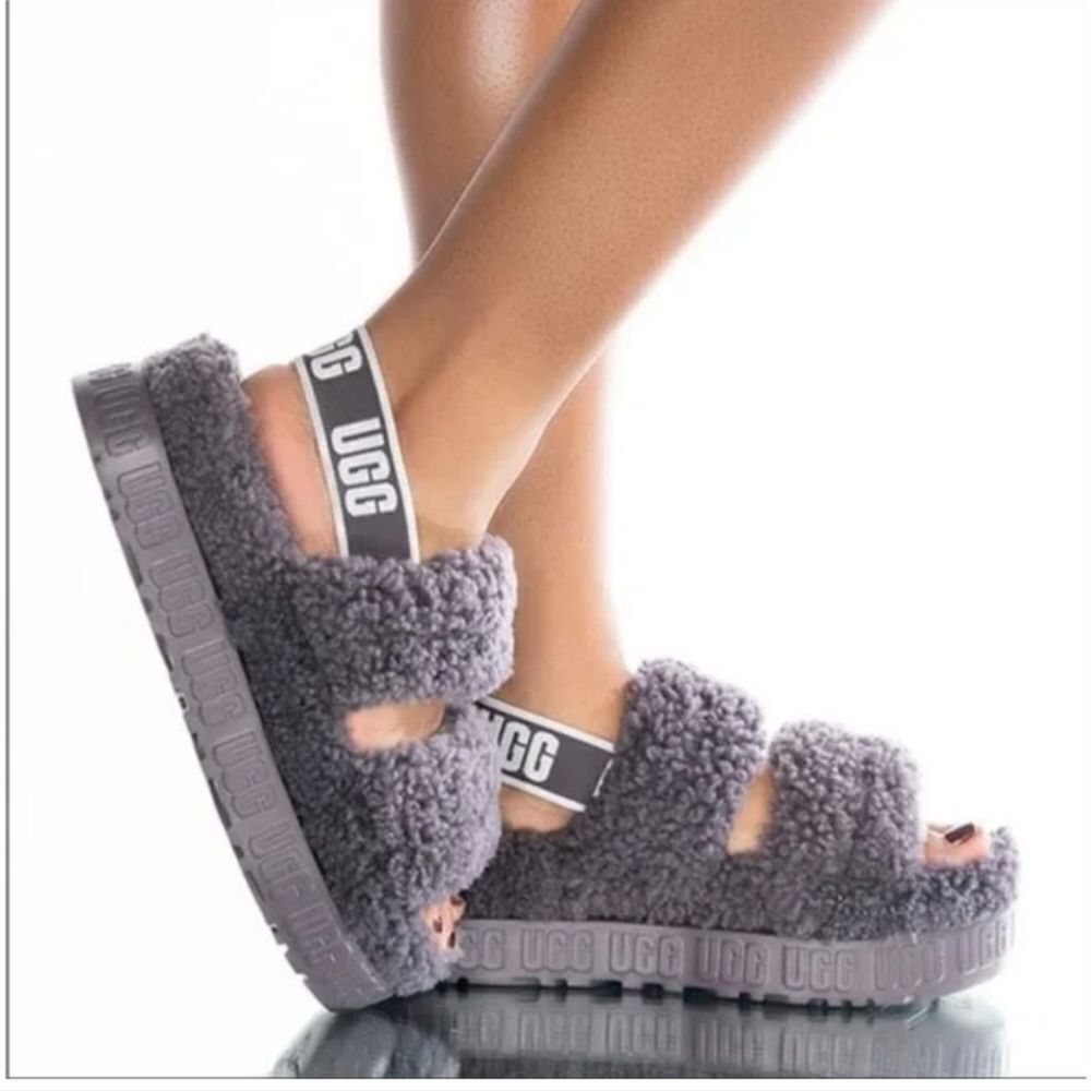 UGG Charcoal Fluffy Slippers